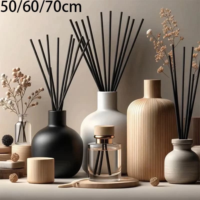 50pcs L50/60/70cm Black Fiber Rattan Sticks for Reed Diffuser Aroma Essential Oil Air Freshener Decorative Home Fragrance Sticks