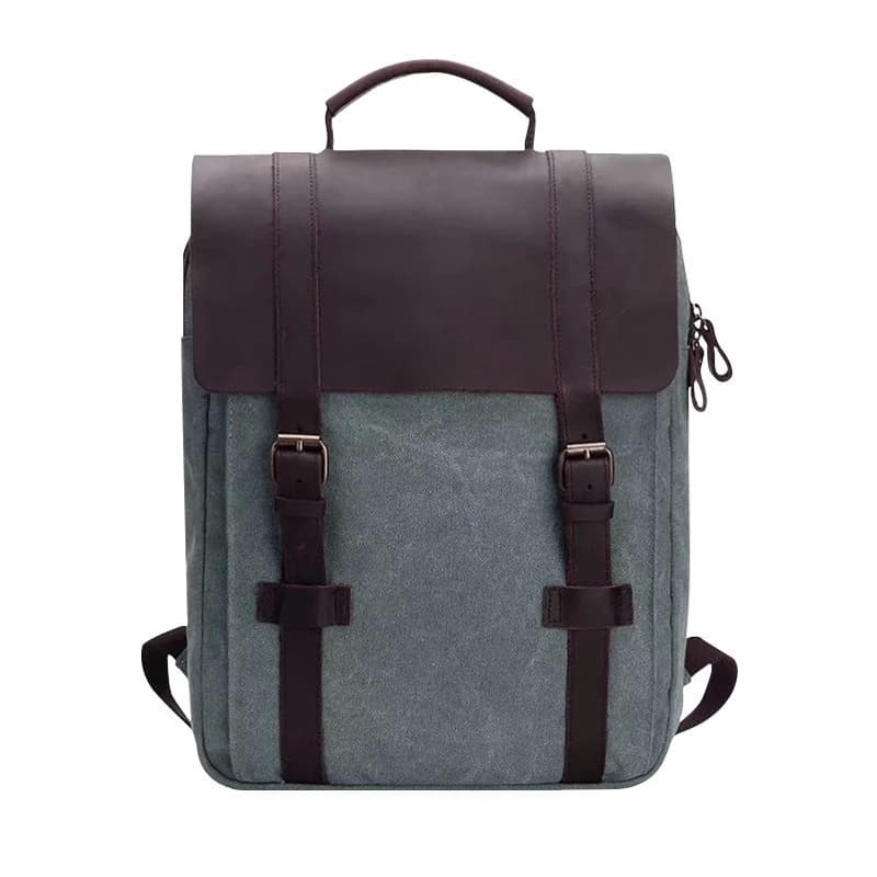 Fashion trend backpack schoolbag men's casual canvas travel retro wild horse leather double shoulder bag