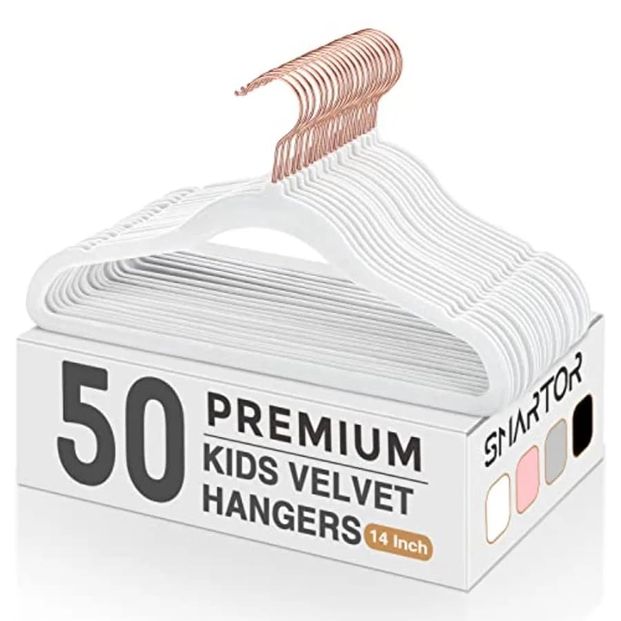 Confezione da 50 Appendiabiti in Velluto Premium Antiscivolo da 14 Pollici per Armadio, Salvaspazio, per Vestiti di Bambini e Ragazzi