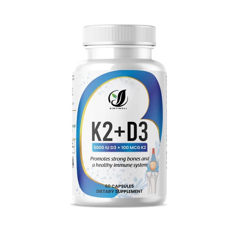 Integratore vitaminico K2+D3, 5000 UI D3100 MCG K2, supporto per la salute delle ossa, supporto per il sistema immunitario, 60 capsule vegane
