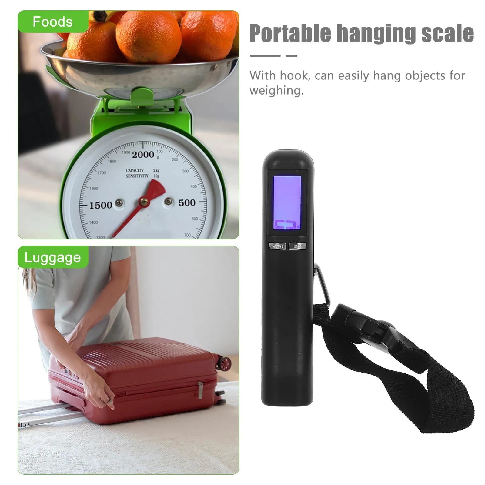 Digital Suitcase Weight Scale Portable Handheld Electronic Luggage Scale 50Kg Compact Lightweight Strap Backlit