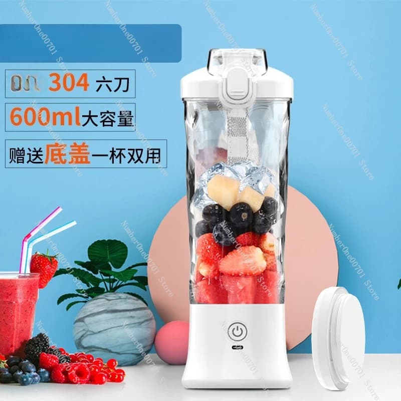 600ml Portatile Blender, Succhi Cup Rechargeable with Tri-Greece Function, Mixer for Fruits Without Travel Threads