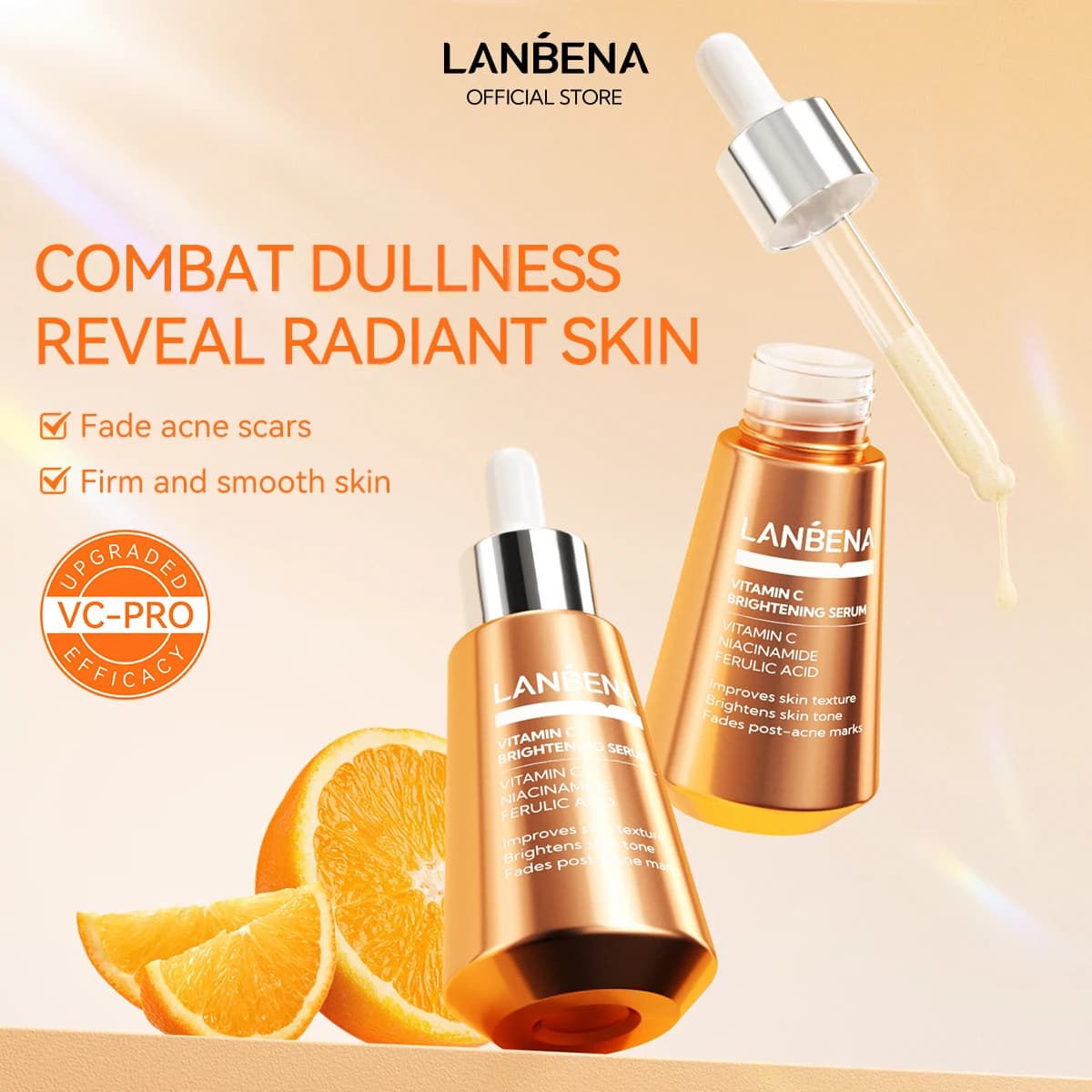 LANBENA Vitamin C serum Illuminates the complexion Niacinamide Reduces dark spots Acne scars Reduction Siero moisturizer face 30ml