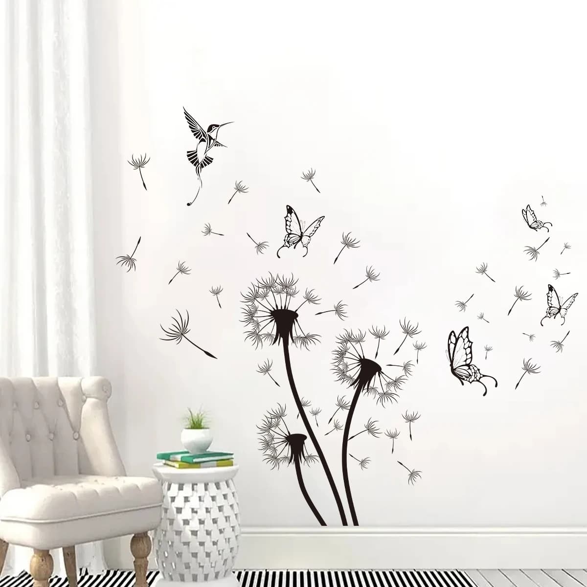 Dandelion Butterfly Silhouette Wall Stickers for Bedroom Decoration Living Room Background Kids Home Decor Wall Decals
