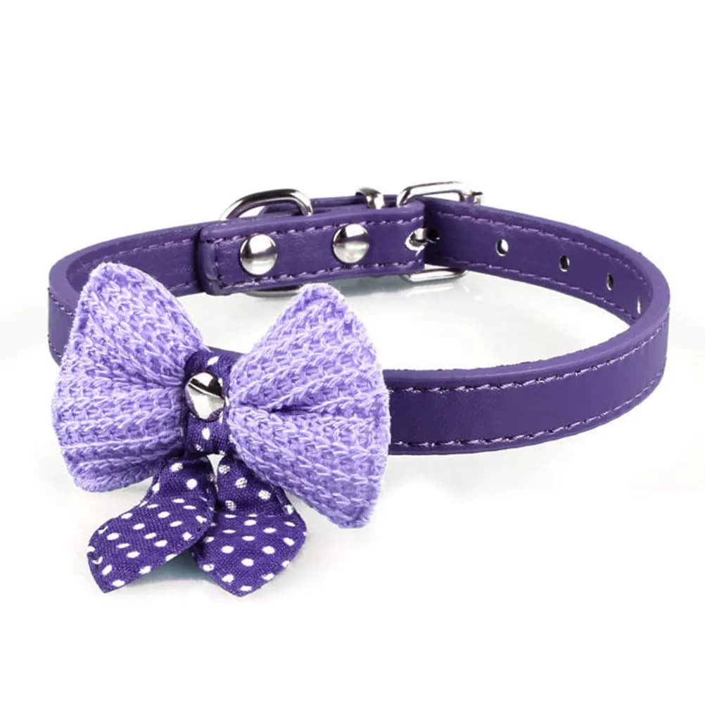 Collare per Cani Regolabile Viola con Fiocco in Maglia per Cuccioli e Gattini, Comodo e Adattabile, Accessori per Animali Domestici