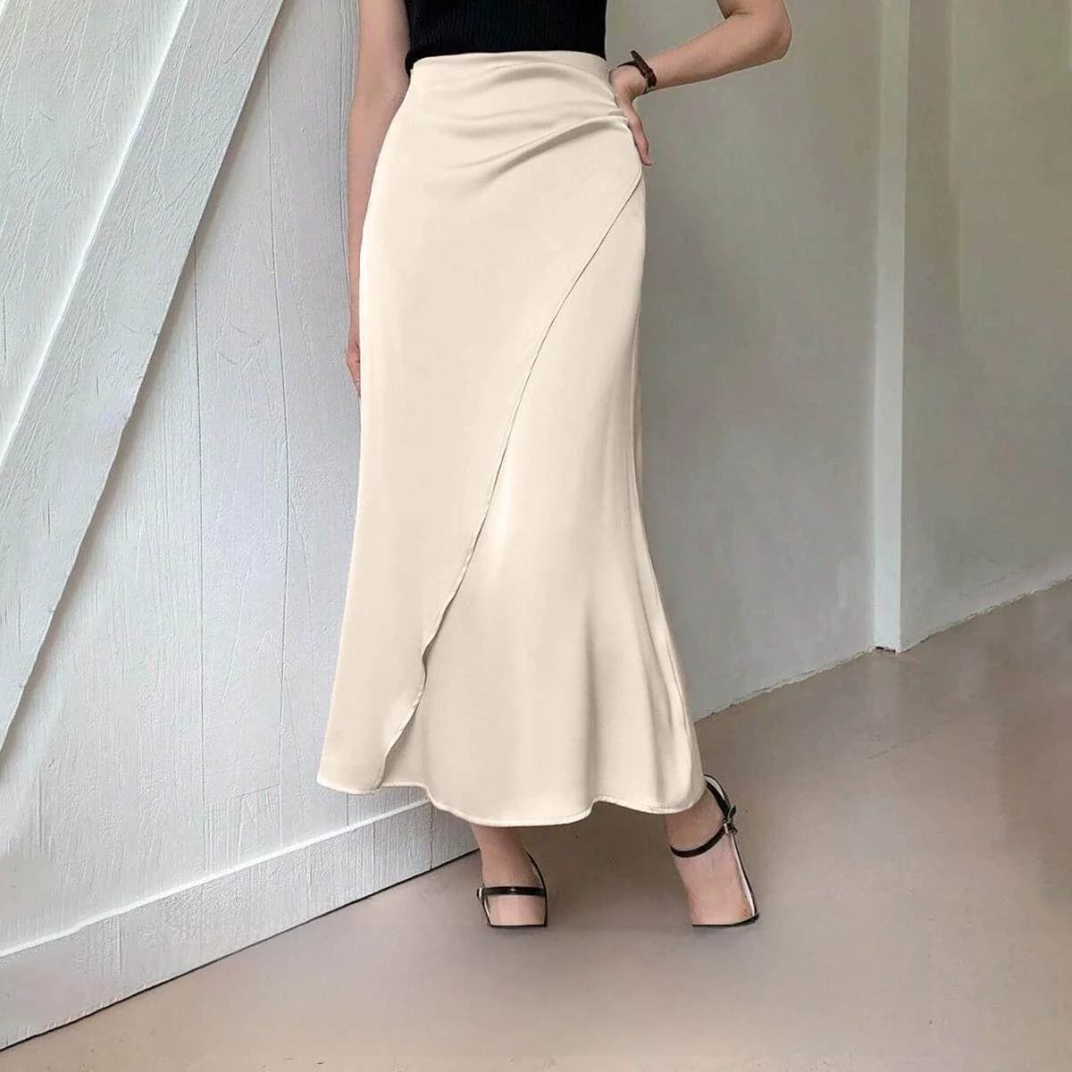 Silk Satin Half Skirt Mid-Length Independent Station New Style Autumn Season No Sleeve Women's Fashion Skirt