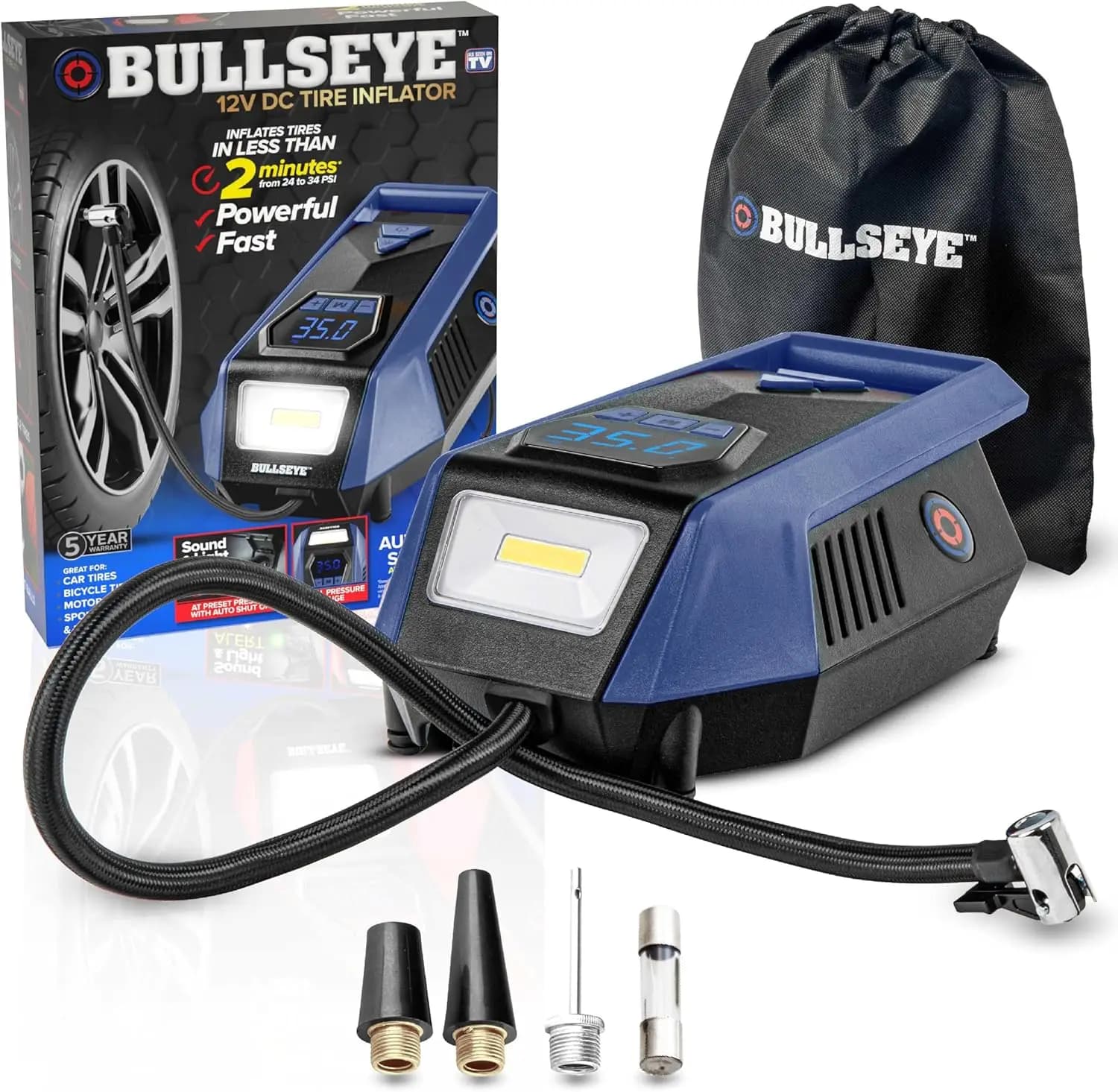Compressore d'Aria Portatile 12V DC per Auto con Spegnimento Automatico, Manometro Digitale, Display LED - Gonfiaggio Rapido fino a 150 PSI