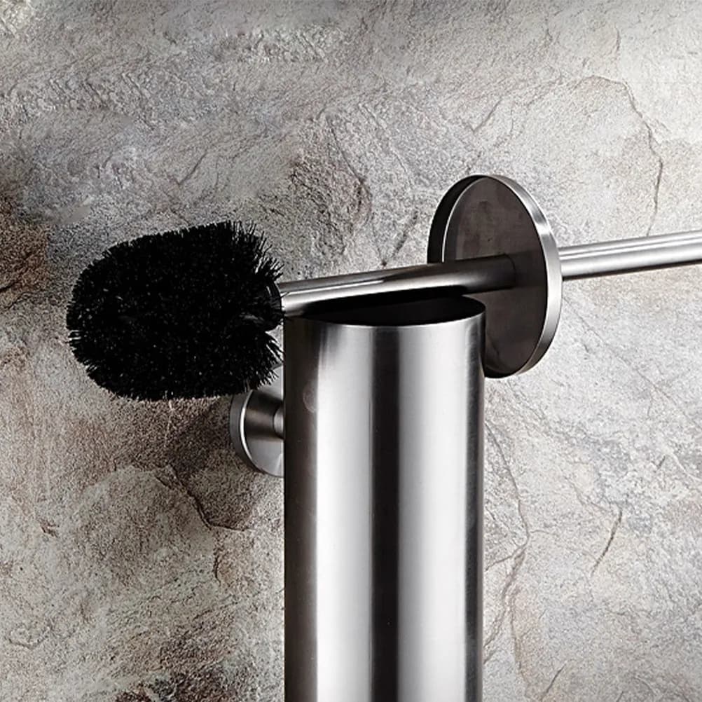 Set Spazzola per WC in Acciaio Inox con Supporto a Parete, Setole Dense, Non Danneggia la Vasca, per Pulizia Bagno, Casa, Ufficio