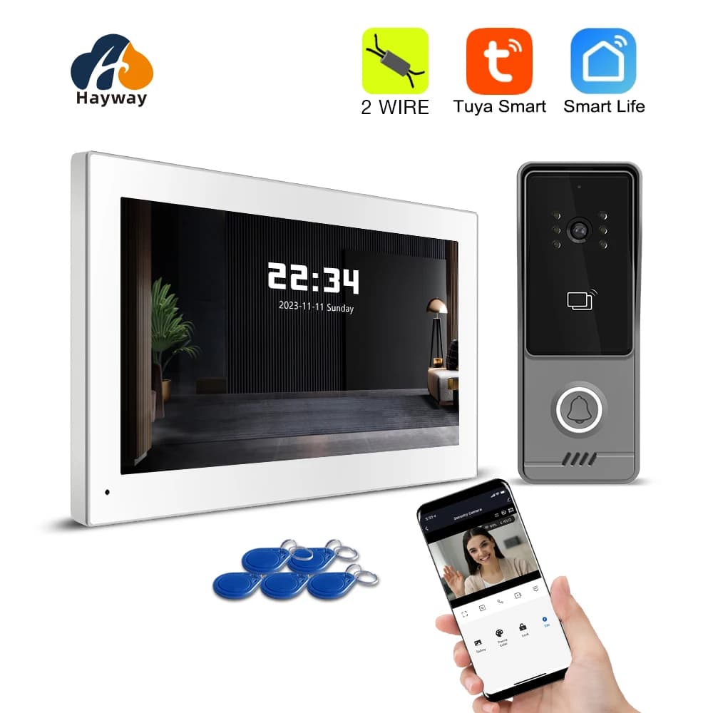 Sistema campanello video WiFi wireless, telecamera citofono 1080P, touch screen IPS da 10", videocitofono con funzioni di movimento