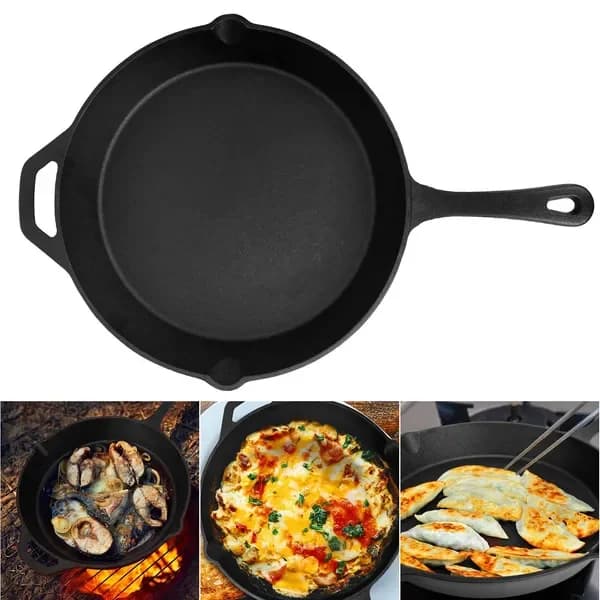 Padella in Ghisa Pretrattata Resistente al Calore, Adatta al Forno, con Supporto, 12 Pollici, Grande