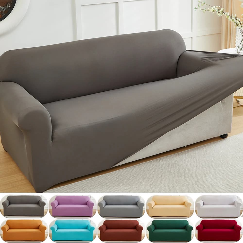 1PC Stretch Sofa Slipcover 1/2/3/4 Seater Solid Color Sofa Cover Non-slip Dustproof Full Wrap Sofa Protector for Living Room