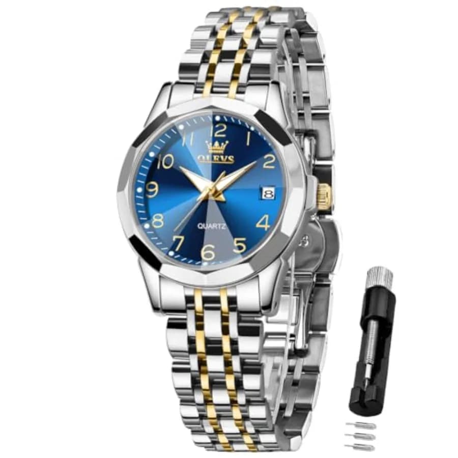 Orologio da Donna OLEVS Classico Elegante con Numeri, Analogico al Quarzo in Acciaio Inossidabile Impermeabile Luminoso con Giorno e Data