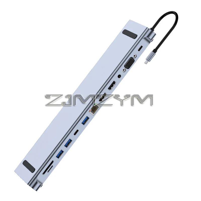 Docking Station USB C 12 in 1 per Laptop con VGA, USB PD, RJ45, SD, Adattatore Hub per Laptop Tipo C, Stazione di Docking 4K