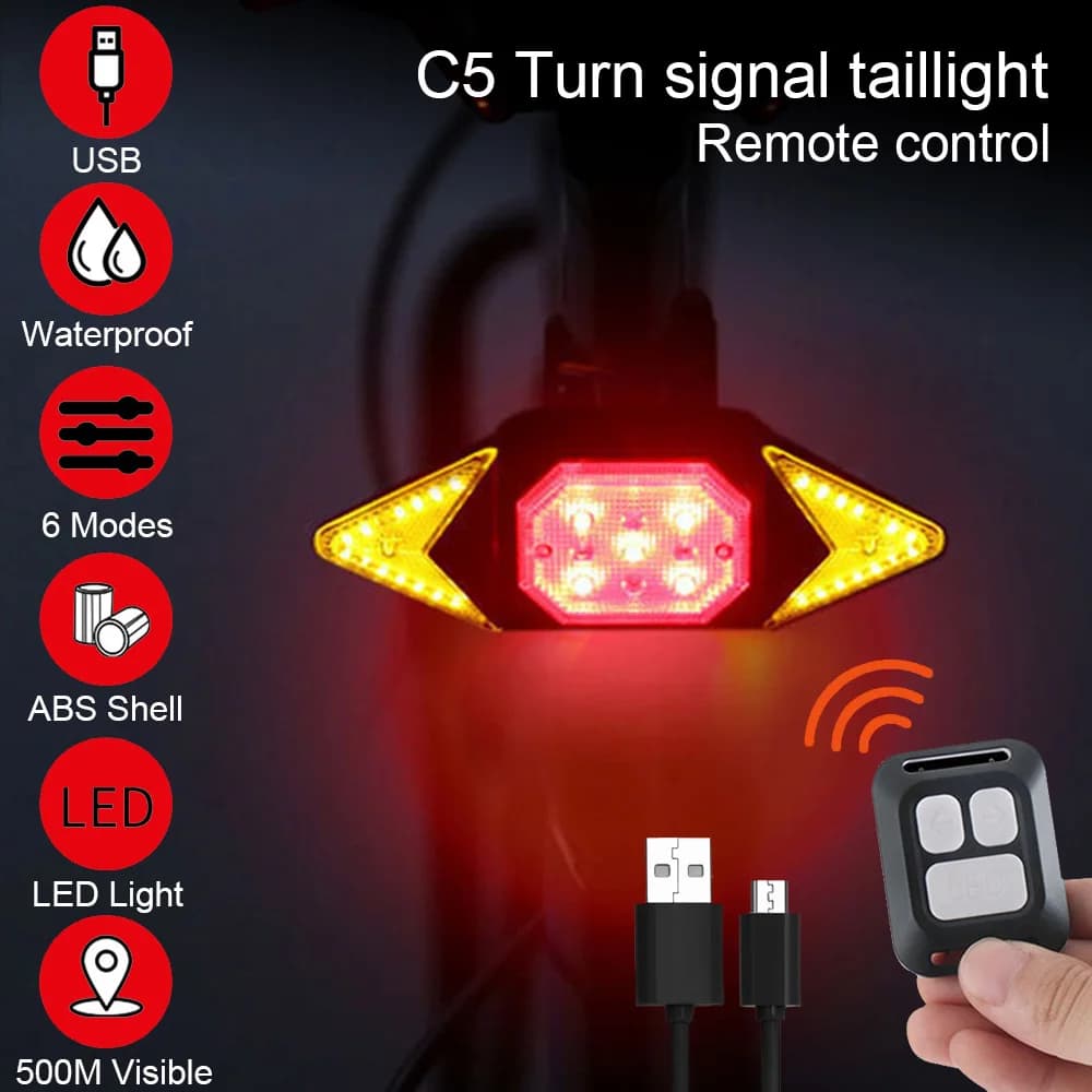 Rear Light Bicycle Turn Signal USB Bike Tail Light Wireless Remote Control for Bicycle with Horn Mountain MTB Road Accessories