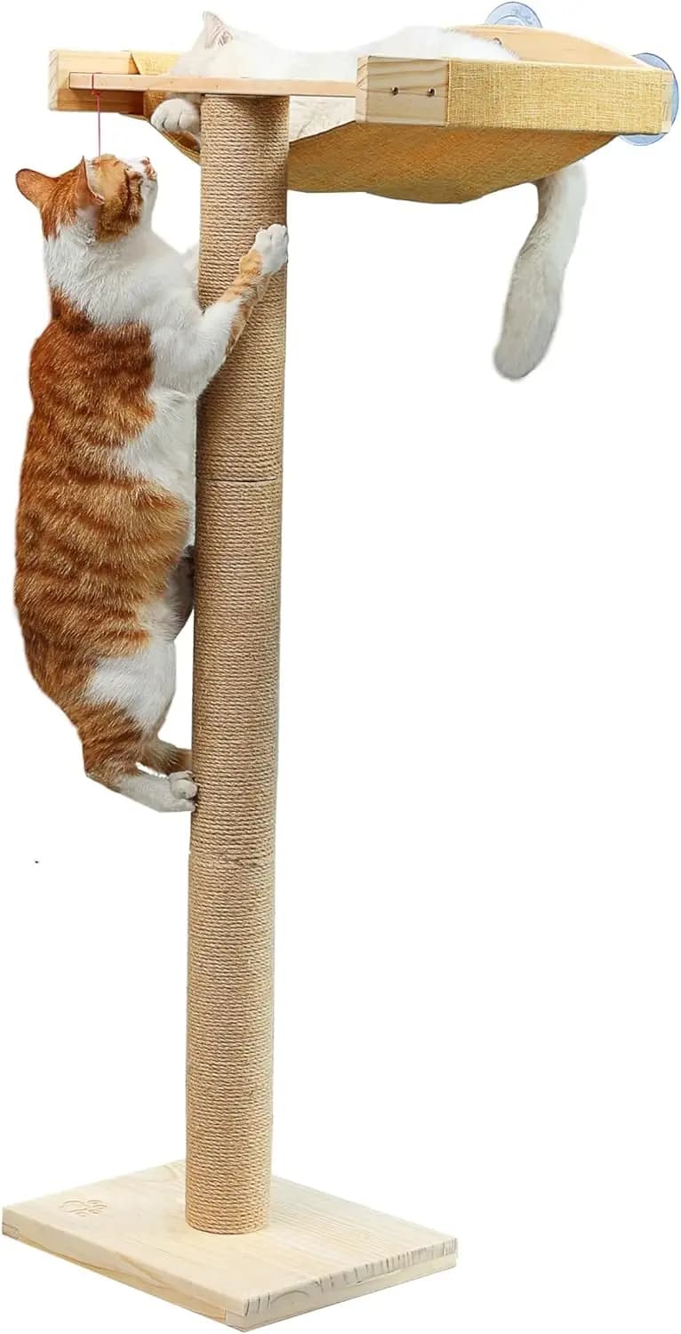 Postazione per Gatti da Finestra con Tiragraffi Alti, Amaca ClimTree da Interno 46' Montata con Ventose per Dormire, Giocare e