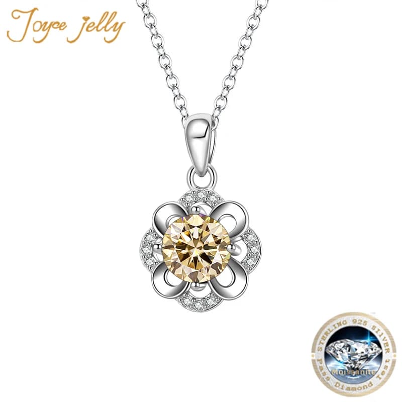 JoyceJelly Sterling Silver 925 Women's Necklace 1 Cartoon Moissanite D Color VVS Flower Shape Pendant S925 Luxury Jewelry