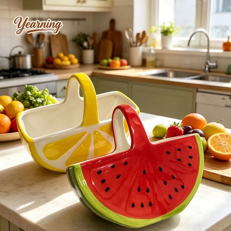 Exquisite Ceramic Fruit Bowl for Home Living Room Coffee Table Handled Basket for Dried Fruits Nuts Snacks Storage Tray