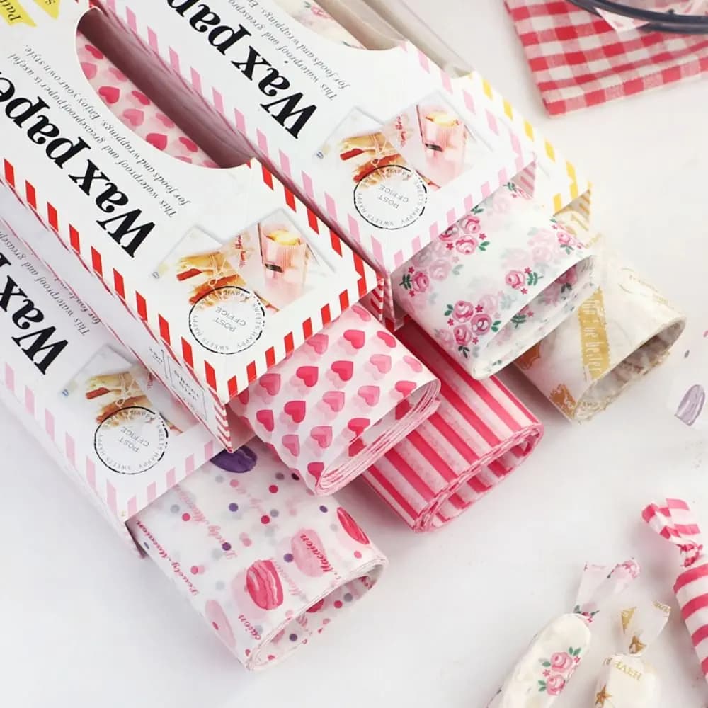 10/50pcs Disposable Oilproof Wax Paper for Cake Bread Food Packaging Wrapper Burger Fries Baking Heart Printed Wax Pad Paper Din