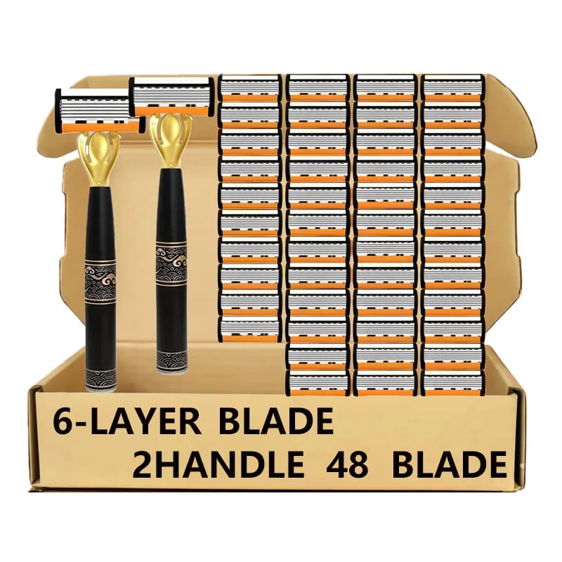 6 Blade Manual Razor for Men, Portable Travel Shaver for Face Beard & Body Hair Removal
