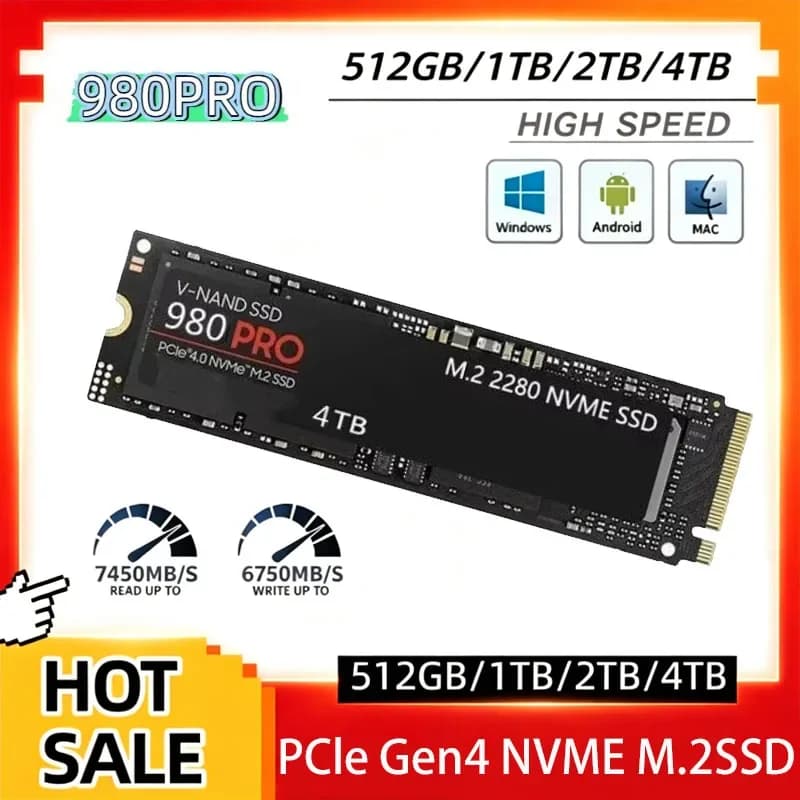 New 980Pro for Laptop Desktop PC SSD Internal Solid State Drive M.2 NGFF PCIe 4.0 High Speed Up to 7400MB/s