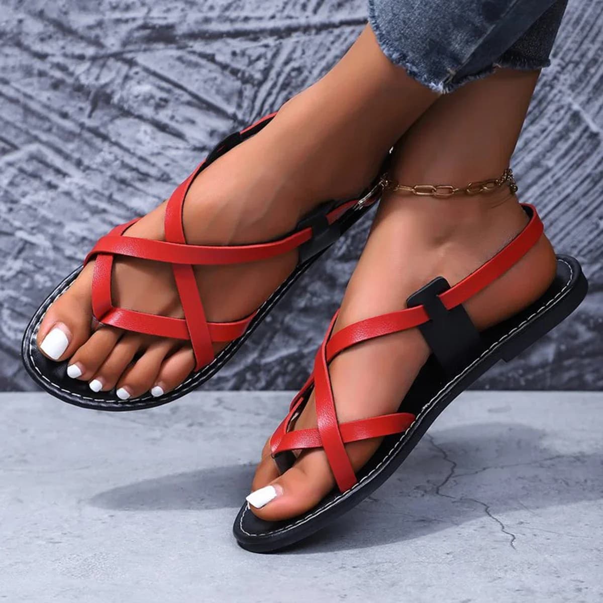 *Fashion New Elegant Solid Color Flat Shoes for Women Summer Round Toe Clip-on Lightweight Comfortable Walking Women's Sandals