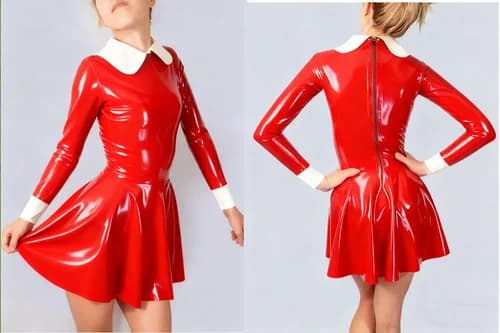 Handmade Latex Dress With Collar And Cuff Rubber Sexy and Lady Skirt Back Zipper Customized Halloween