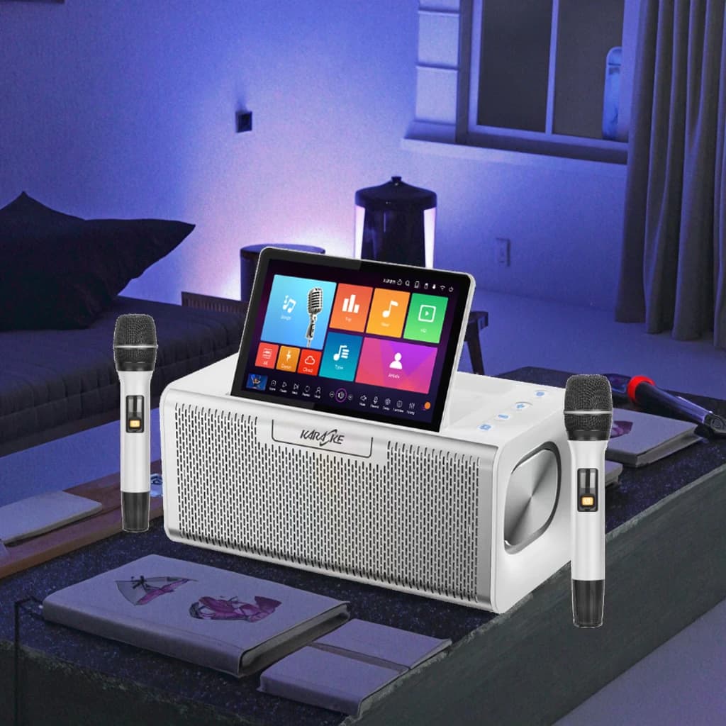 2025 Sistema Android professionale all-in-one Altoparlante KTV Mini macchina domestica Lettori Karaoke per cantare con 2 microfoni wireless