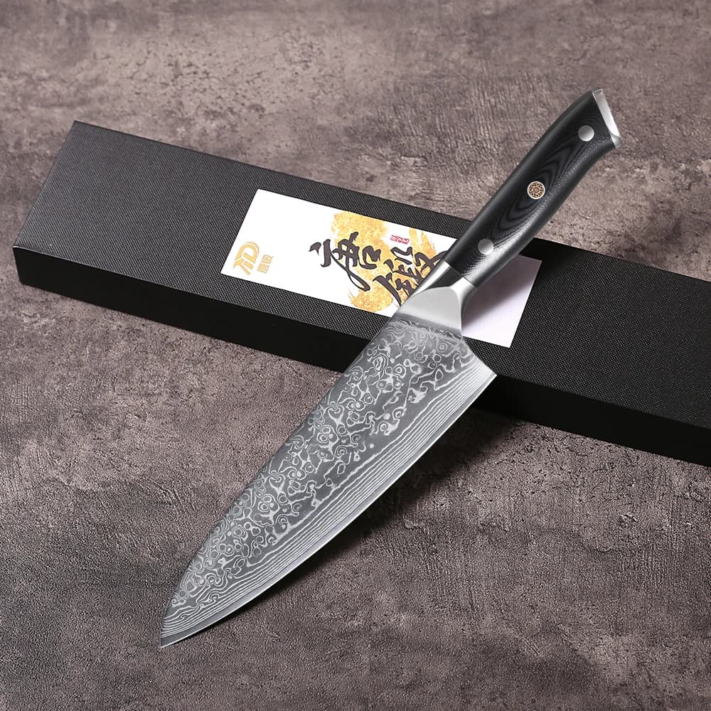 Coltello da Chef Professionale MOSTODOZO 8 Pollici, Acciaio Damasco Giapponese a 67 Strati, Super Affilato per Carne e Verdure, Utensile da Cucina
