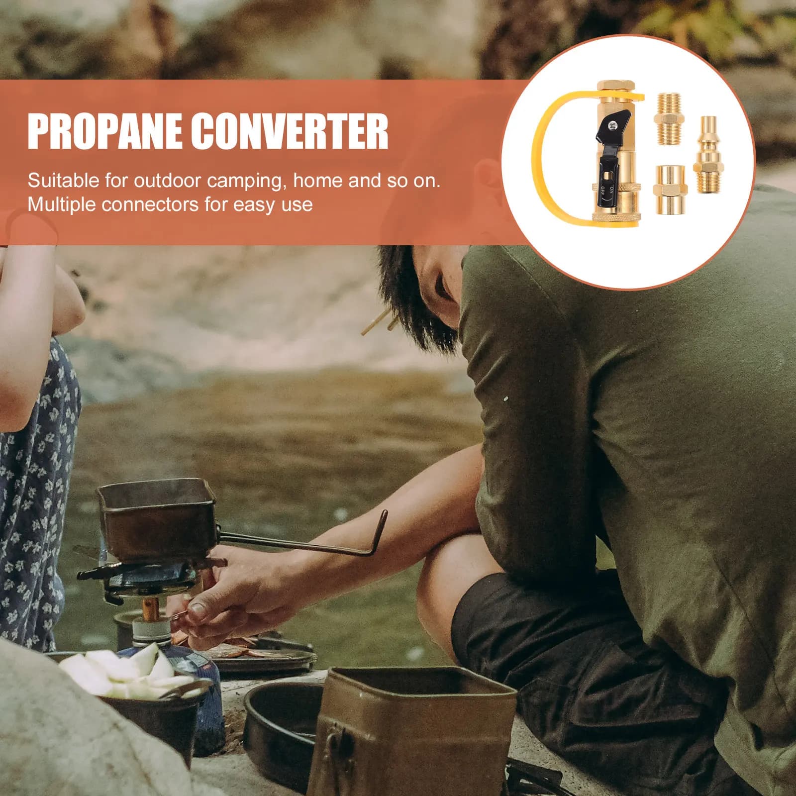 Set Adattatore Portatile in Ottone per Bombole di Gas Propano, Connettore per Campeggio, Barbecue e Fornelli da Esterno