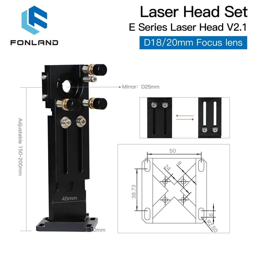 Complete set of laser heads CO2 series Fonland E with focus lens/specs Si/Mo for cutting machine parts