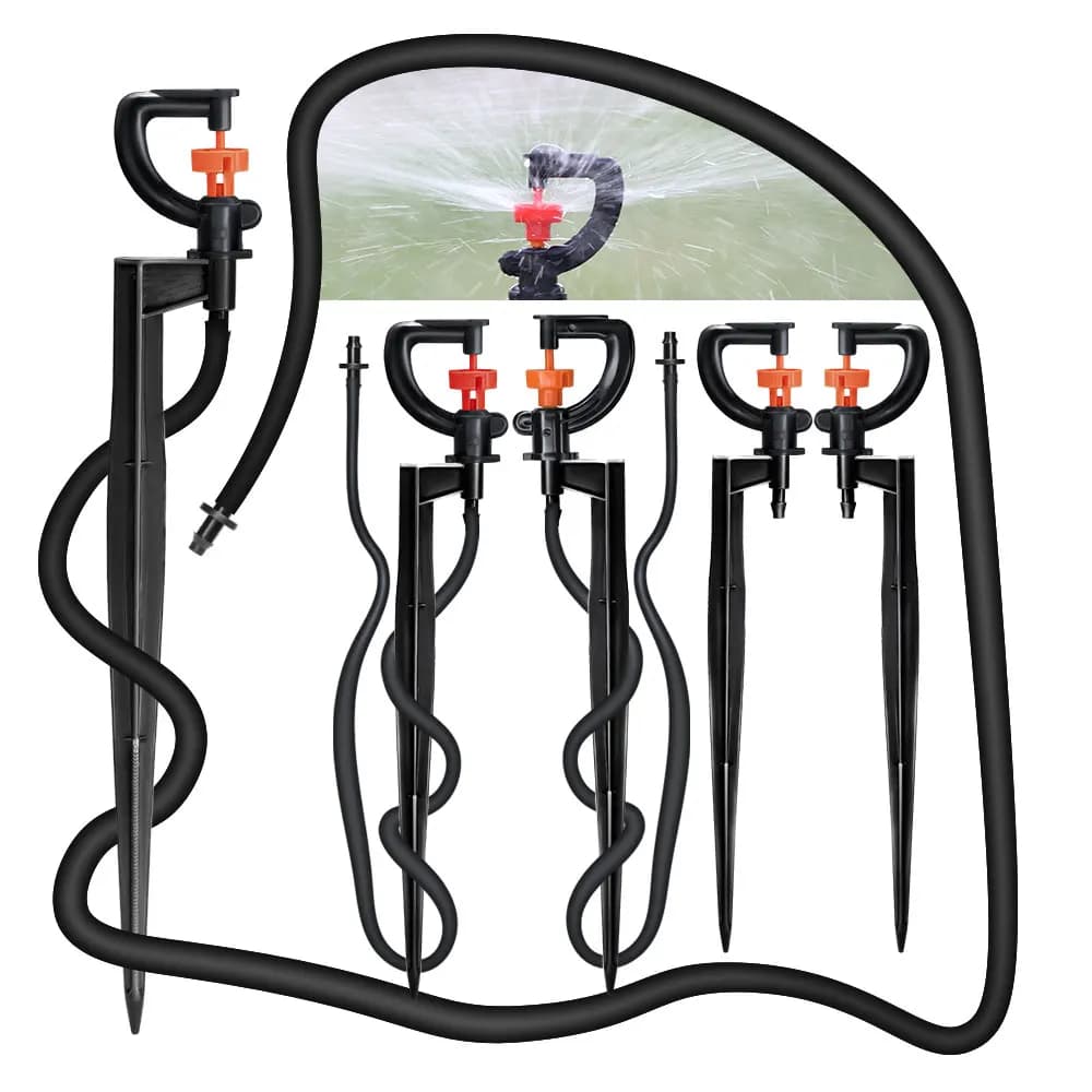 Irrigatore rotante da 5 pezzi a 360 ° con palo da 21cm tubo da 50cm sistema di irrigazione con ugello di tipo G per irrigazione atomizzatore a tubo da giardino