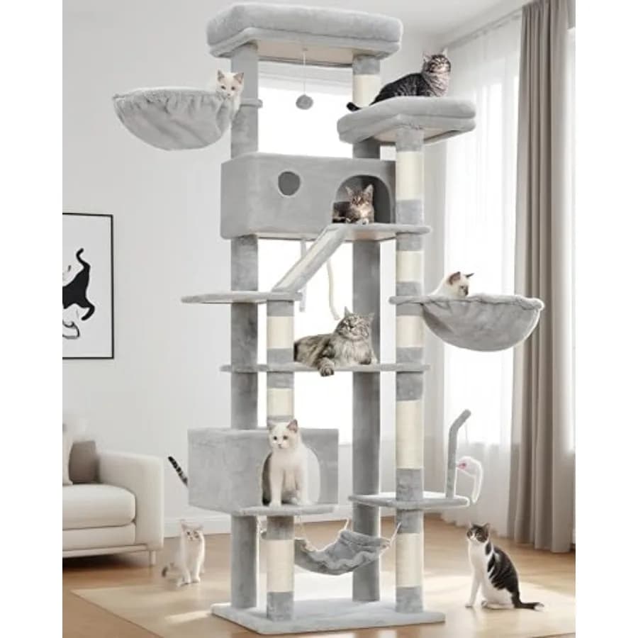 Albero per Gatti di Grandi Dimensioni, 200 cm di Altezza, per Gatti da Interno, con Piattaforma Superiore Grande, Cuccia e Amaca per Gatti