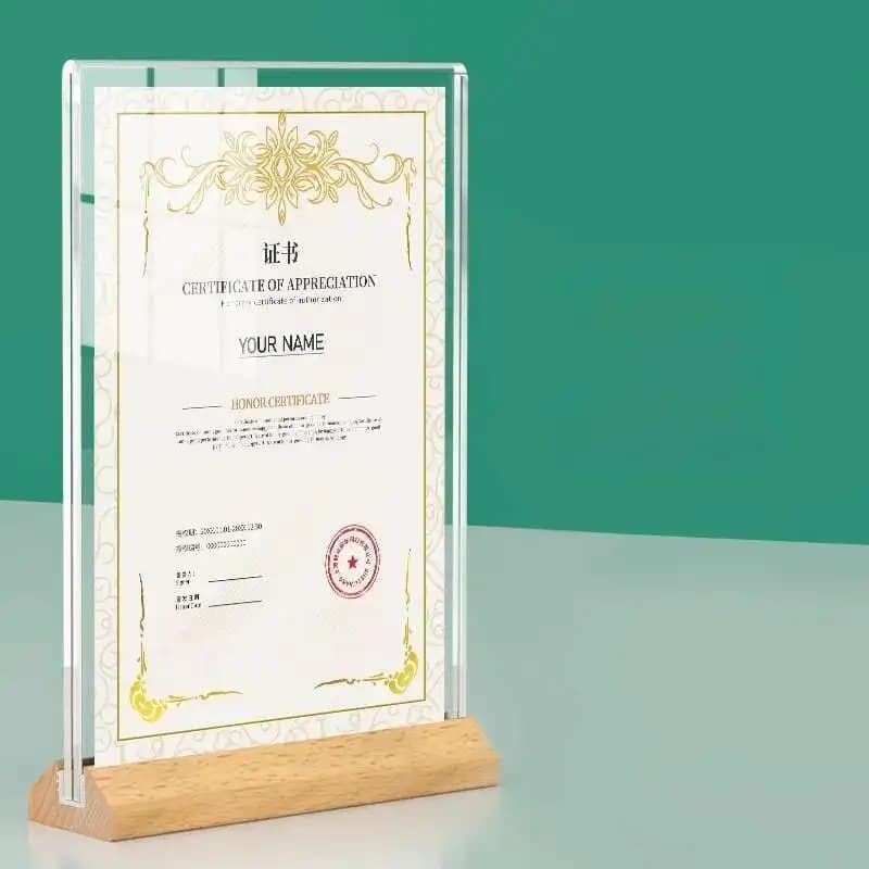 A4 210x297mm Legno Acrilico Segno Titolare Display Stand Tavolo 8.5x11 Pollici Ristorante Menu Porta Carta Prezzo Etichetta Poster Cornice