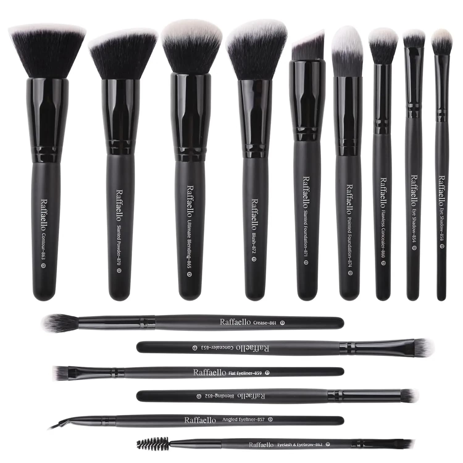 Set di 15 Pennelli da Trucco Premium Sintetici per Fondotinta, Contorno, Blush, Correttore, Ombretto, Sfumatura e Eyeliner