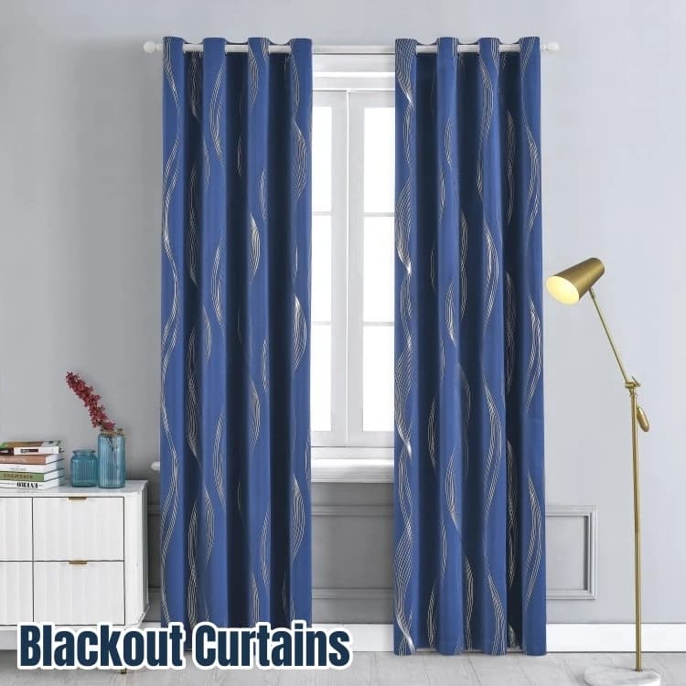 Black Dark Curtains for Living Room, Decorative Curtains, High Precision Dark Tent with Silver Wave Printing 1 Piece