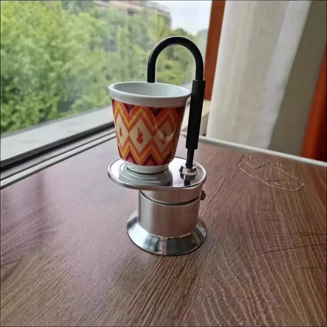 D9 Single Tube Moka Pot Coffee 1 Cup 50ML Aluminum Alloy Spout Stovetop Italian Coffee Maker Pot Cup for Outdoor Parties Travel