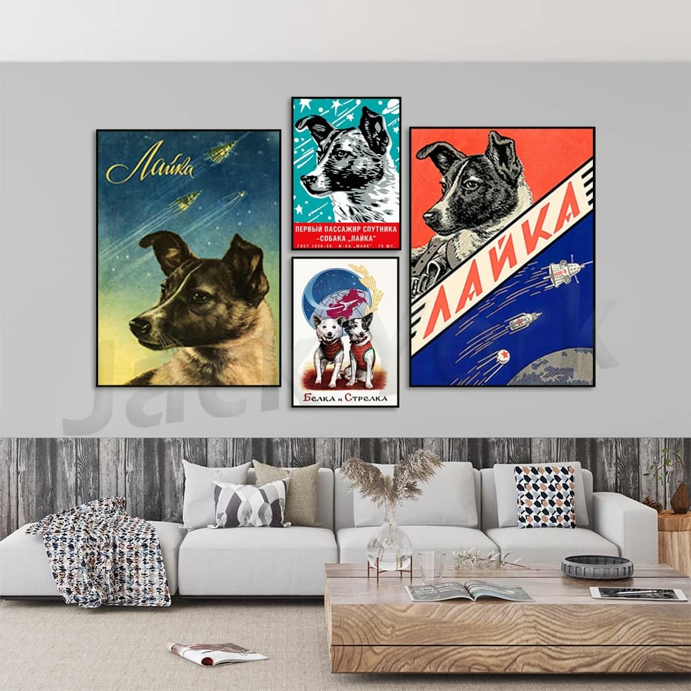 Il primo cane spaziale Laika [REPLICA] - Poster spaziale vintage sovietico