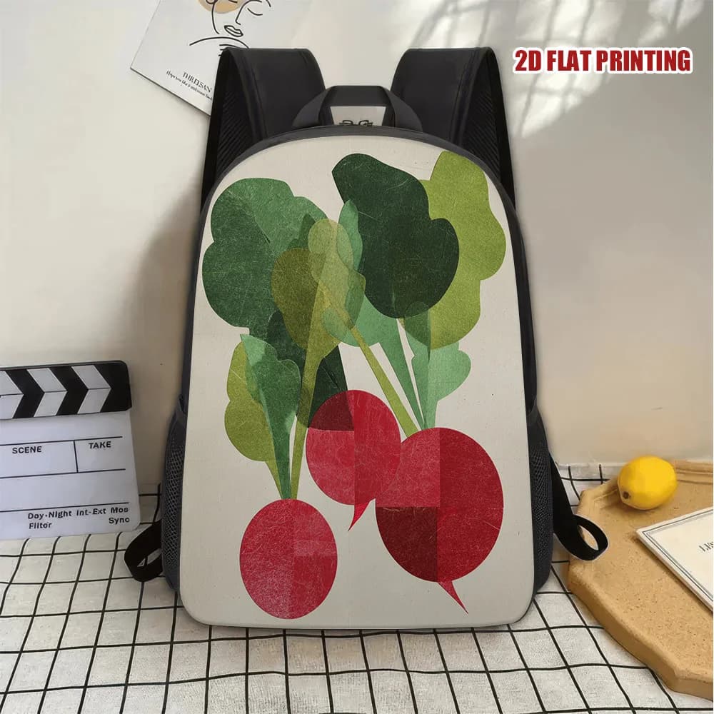 Zaino artistico con stampa 2D a forma di ravanello - Borsa scolastica in poliestere leggera e resistente con tracolla rimovibile