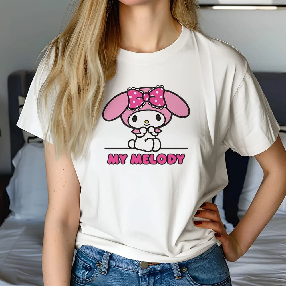Simpatica maglietta con stampa Sanrio My Melody, morbida, traspirante, ad asciugatura rapida, girocollo, manica corta, top casual unisex