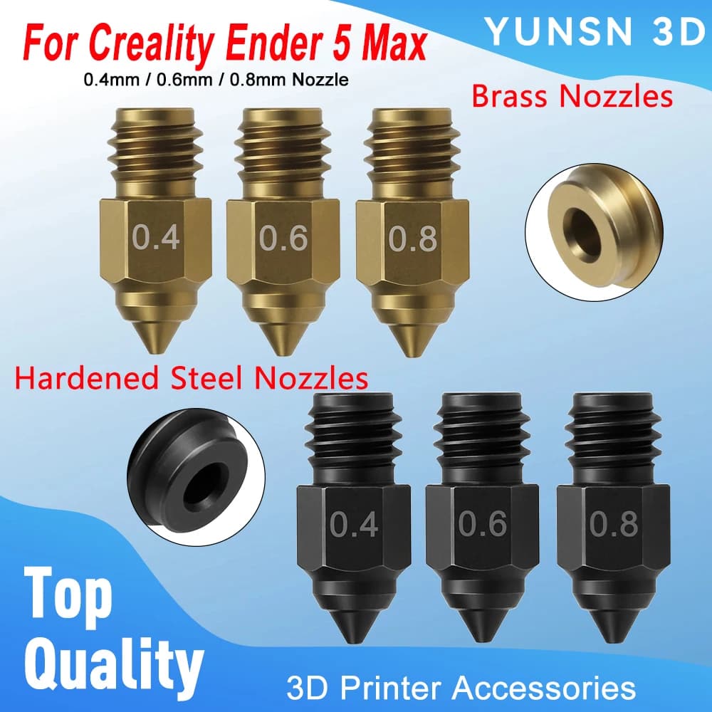 For Creality Ender 5 Max Nozzle Brass Hardened Steel Nozzles 0.4mm 0.6mm 0.8mm For Ender-5 Max 3D Printer Accessories
