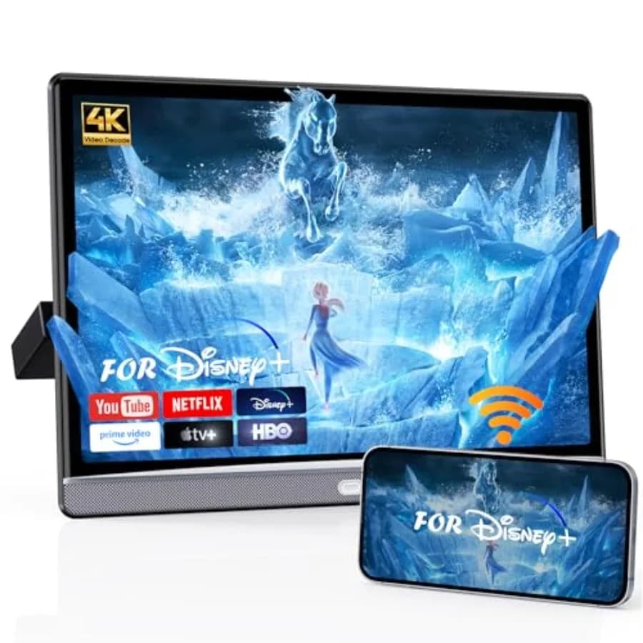 Monitor TV per Auto da 13.3 Pollici per Sedile Posteriore, Sistema di Intrattenimento Portatile 4K Android con 4G+64G, Supporta Connessione Wireless