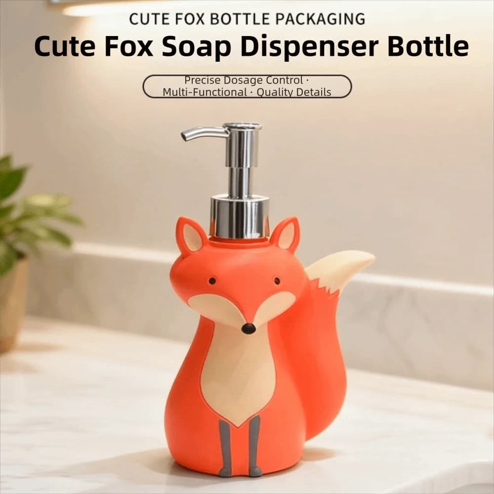 Dispenser di Sapone a Forma di Volpe, Design Animale, Ricaricabile, Bottiglia Decorativa per Igienizzante Mani