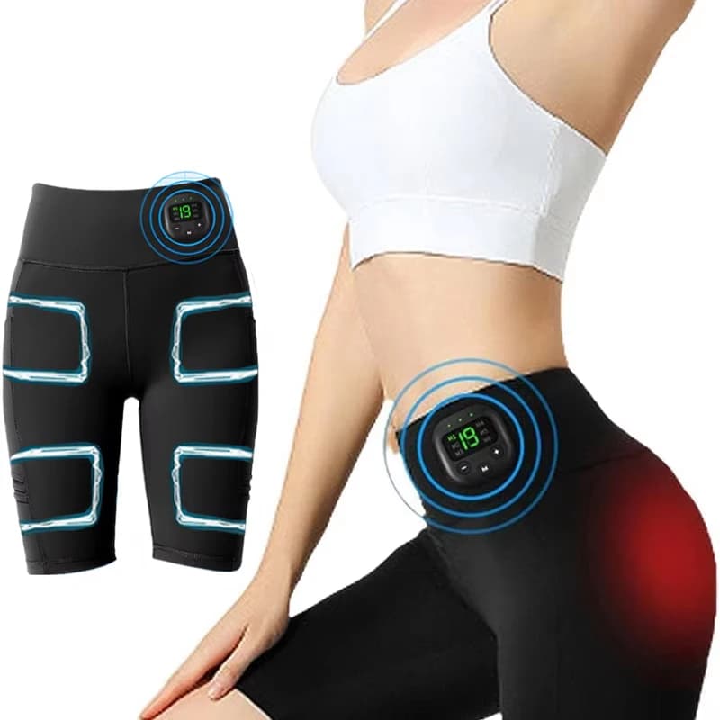 Pantaloni da massaggio intelligenti a microcorrente EMS Stimolazione muscolare Massaggio Perdita di peso Pantaloncini modellanti per le gambe Pantaloni da yoga dimagranti USB