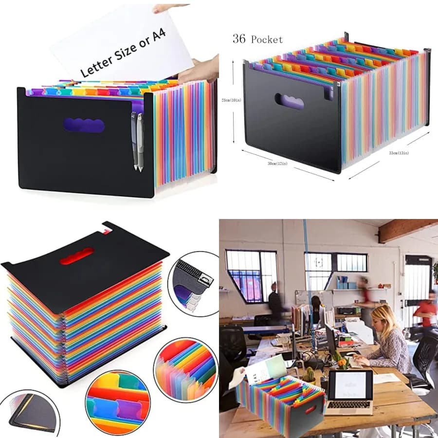 YXQ Cartella di file espandibile con 36 tasche Organizzatore di documenti portatile di grande capacità Formato lettera A4 Archiviazione di fisarmonica multicolore Bo