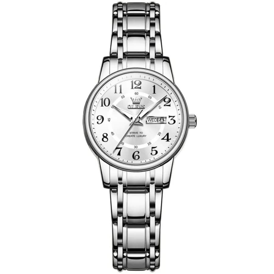 OLEVS Orologio da donna in acciaio inossidabile, orologio elegante da donna con data, orologio da donna alla moda, impermeabile, analogico al quarzo, piccolo.