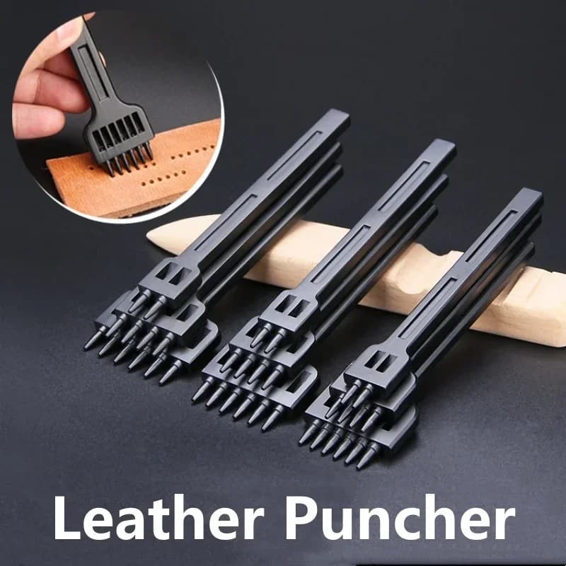 3PCS/Set Leather Puncher DIY Black Round Hole Row 4/5/6/ Mm Spacing Hole Punches Sewing Carving Work Saddle Drilling Tool