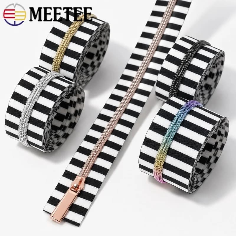 2-20M 5# Nylon Zipper Tape Stripe Coil Roll Garment Clothes Bag Decoration Zip Repair Sewing Closure Accessory for DIY Projects