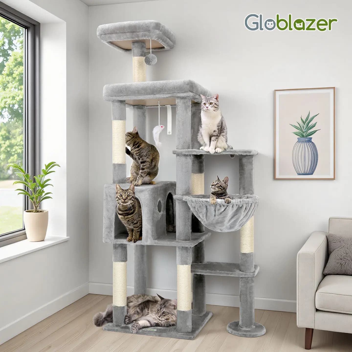Combo Albero per Gatti e Cuccia, Solo Modello Grande, Adatto per Piccoli Appartamenti, Salvaspazio, Utilizzabile in Tutte le Stagioni, Gioco per Gatti con Struttura per Arrampicarsi