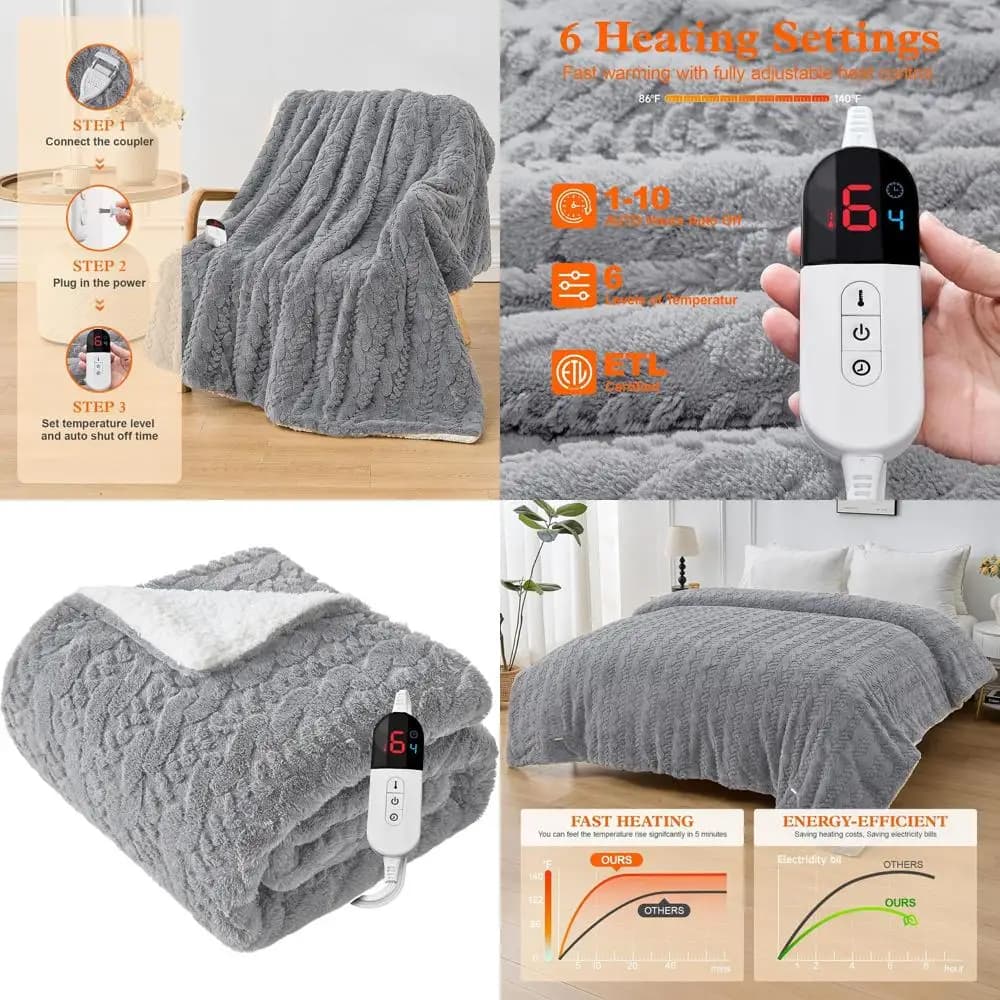 Coperta riscaldata elettrica Queen Size con doppi controlli, 84x90, 6 livelli di calore, spegnimento automatico di 10 ore, protezione da surriscaldamento