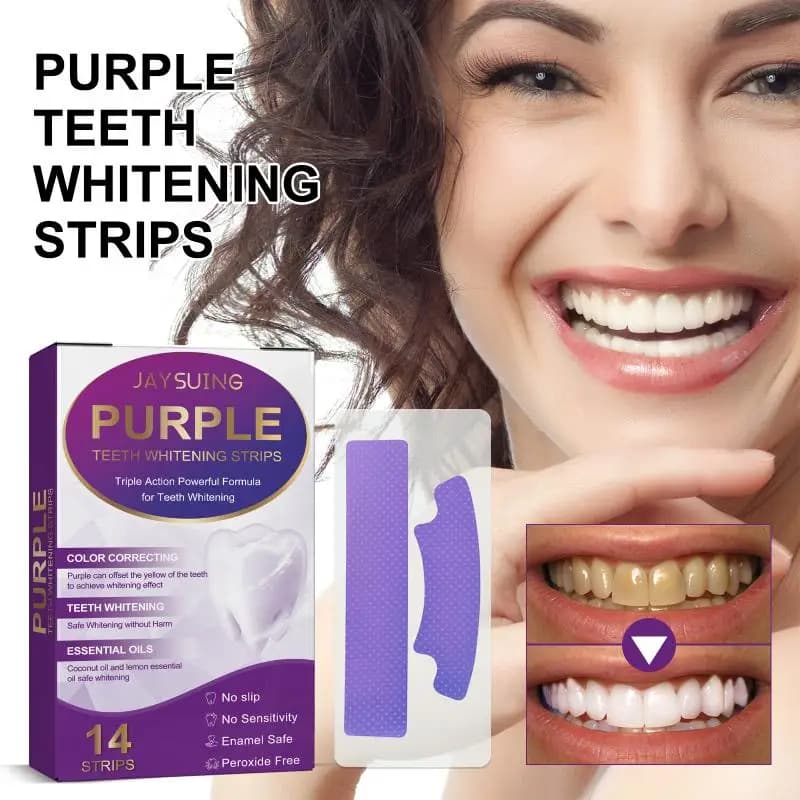 Jaysuing 14pcs Teeth Whitening Strips Purple Oral Fresh Breath Remove Yellow Cleaning Dental Bleaching Tooth Whitener Patches